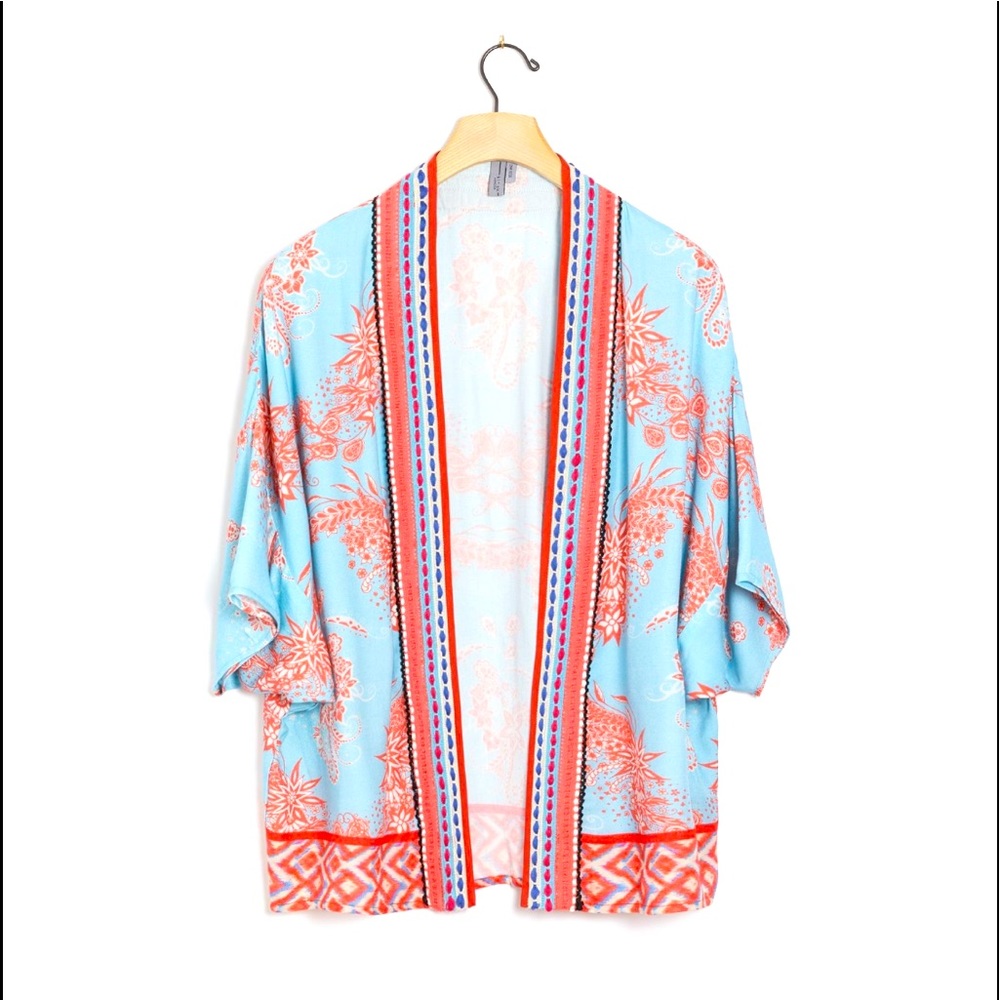 Anthropologie Blue and Red Kimono Wrap